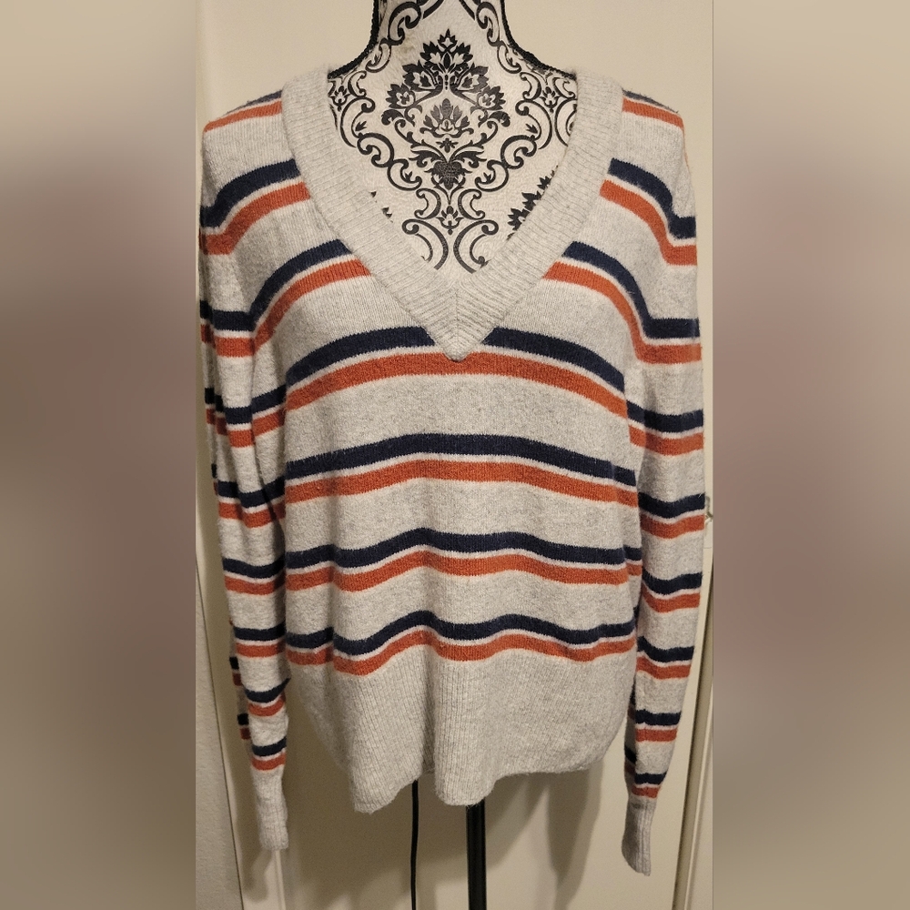 Madewell Striped Westgate V-Neck Sweater in Coziest Yarn Sz XXL‎